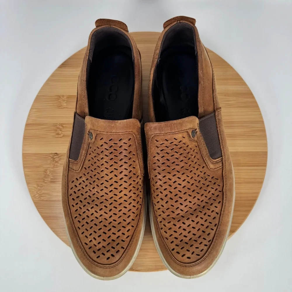 ECCO Kyle Perforated Slip On Sneakers Mens 12 Brown Leather Loafers 535884-02112
